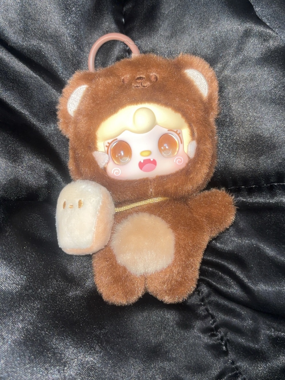 Plush Bear Keychain with Cute Character Face - Brown